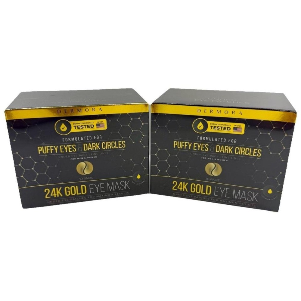 Dermora 24K Gold Eye Mask 60‎ Pairs 2 x 30 Puffy Eyes Dark Circles NEW In Box
